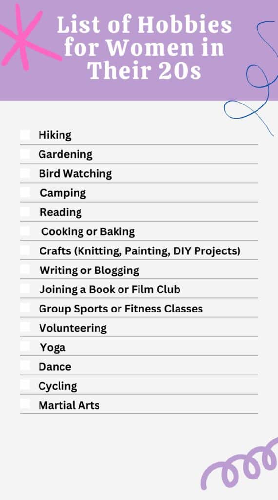 list of hobbies for women in their 20s